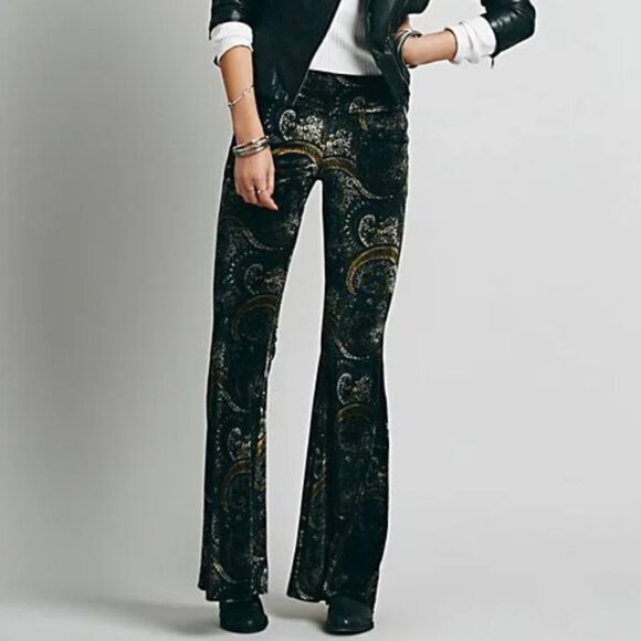 Free People Velvet "Maura" paisley flare pants - Picture 2 of 9